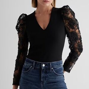 Express Black Lace Sleeve Bodysuit